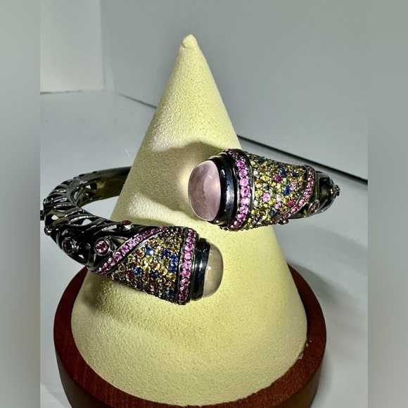 LeVian Ziba Black 925 Silver Hinged Bracelet Sapphires, Citrine, Topaz, Peridot - Picture 1 of 14